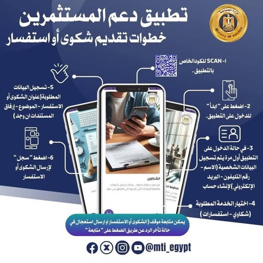 أبرز المعلومات حول تطبيق دعم المستثمرين الخاص باستقبال شكاوى المستثمرين الصناعيين