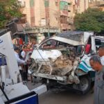 إصابة سائق وطفلة في تصادم ميكروباص وسيارة نقل بمنطقة الشيخ حسن بالفيوم