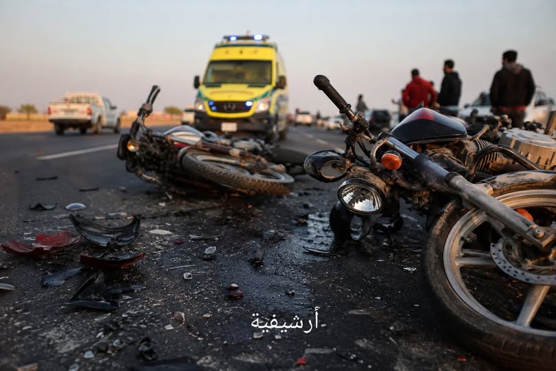 مصرع شابين وإصابة اثنين في تصادم مروع بين دراجتين ناريتين بطريق منشأة عبد المجيد الزراعي بالفيوم